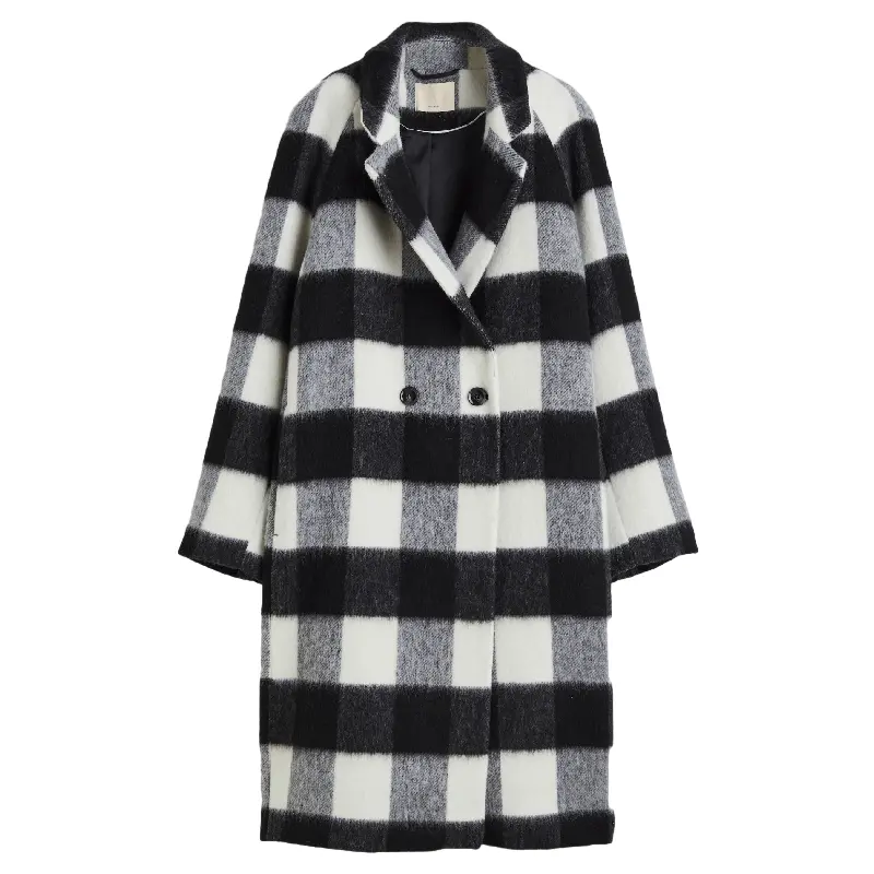 

Пальто H&M Double-breasted Wool, черный/клетка