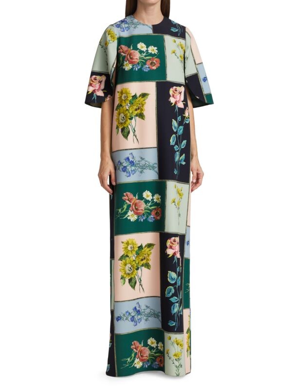 

Платье resort с цветочными блоками<br> Lela Rose Pink multicolor