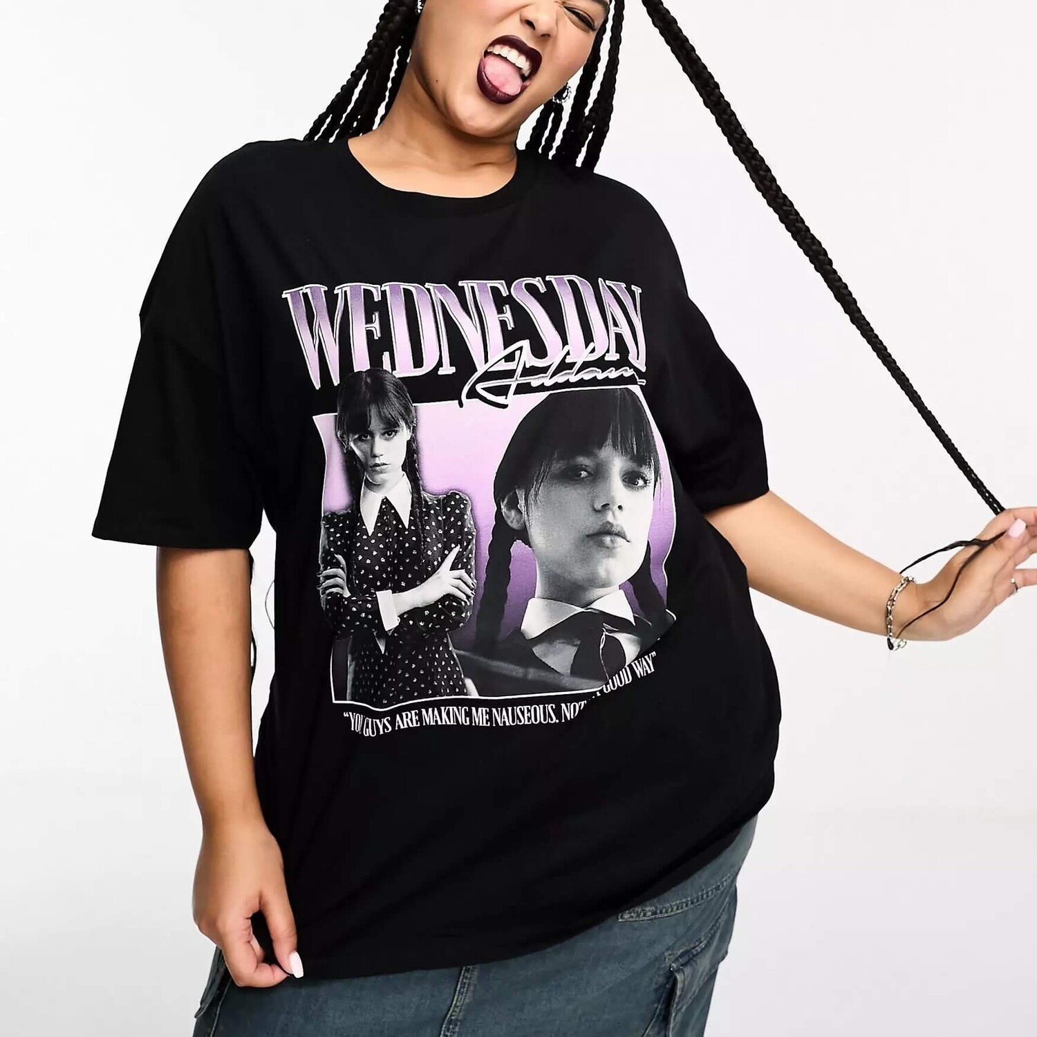 

Футболка оверсайз с рисунком Asos Design Curve Wednesday Addams, черный