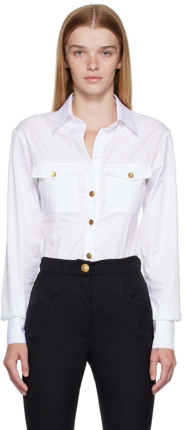 

Белая хлопковая рубашка Balmain