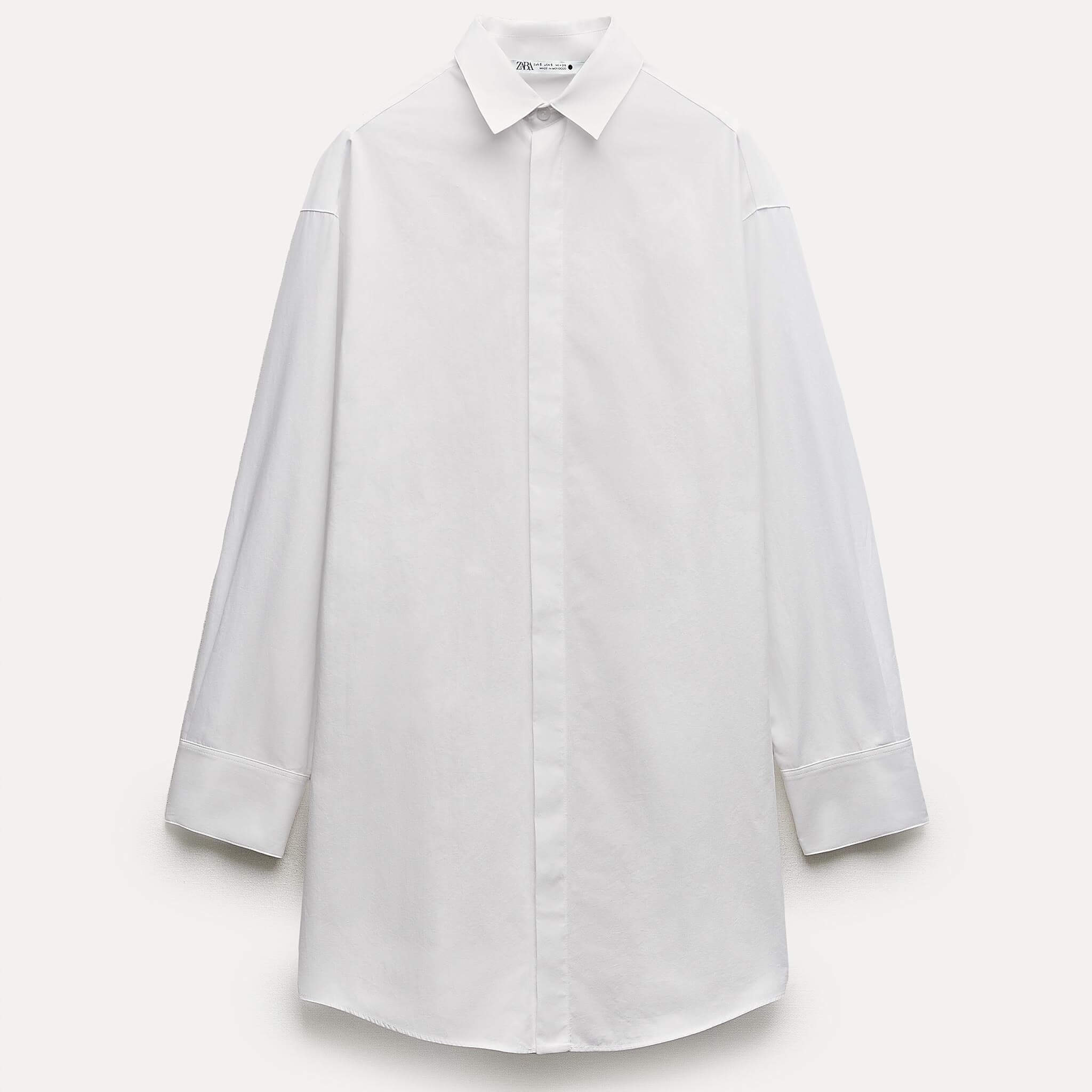 Рубашка Zara ZW Collection Long Poplin, белый рубашка zara oversize poplin белый