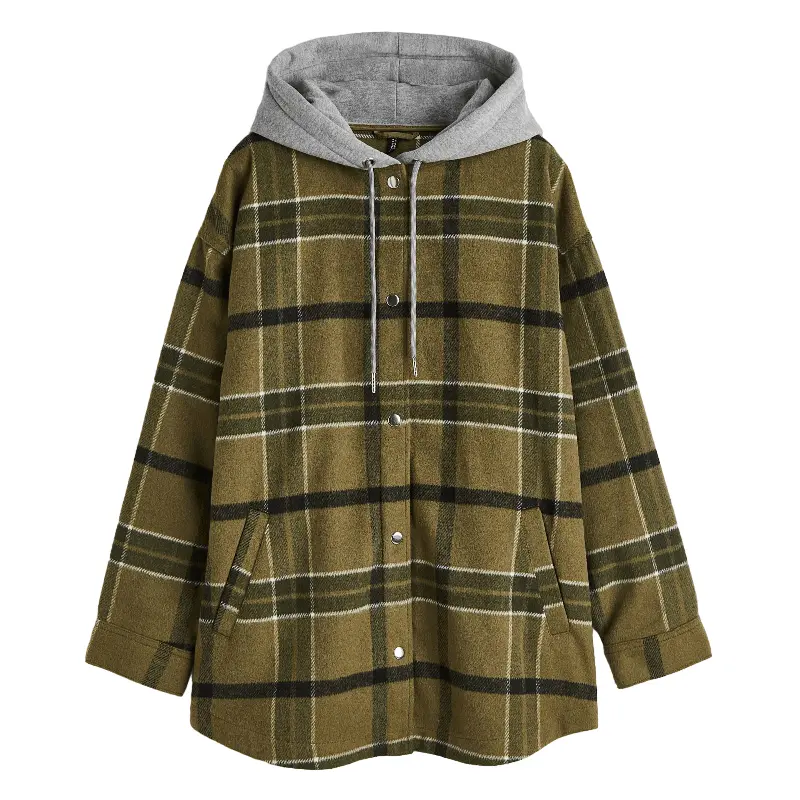 

Куртка рубашка H&M Oversized, хаки/клетка