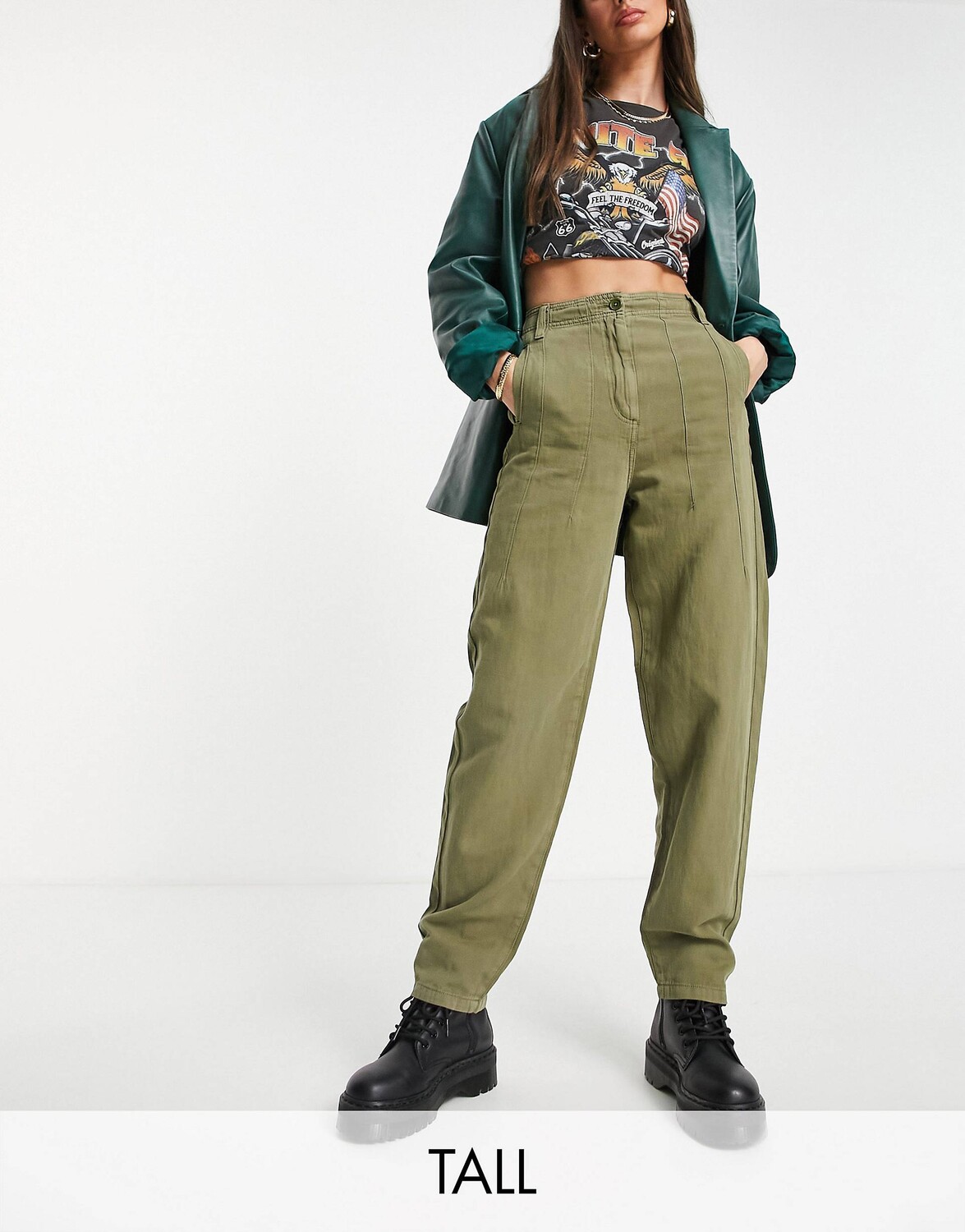 

Легкие брюки цвета хаки с завышенной талией Topshop Tall