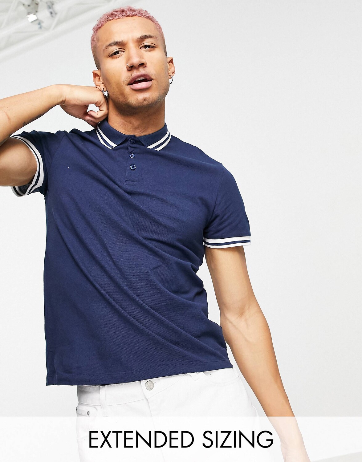 

Темно-синяя рубашка-поло из пике ASOS DESIGN - NAVY