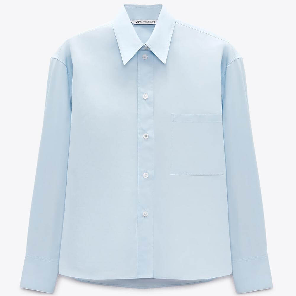 Рубашка Zara Cropped Poplin Oversize, светло-голубой