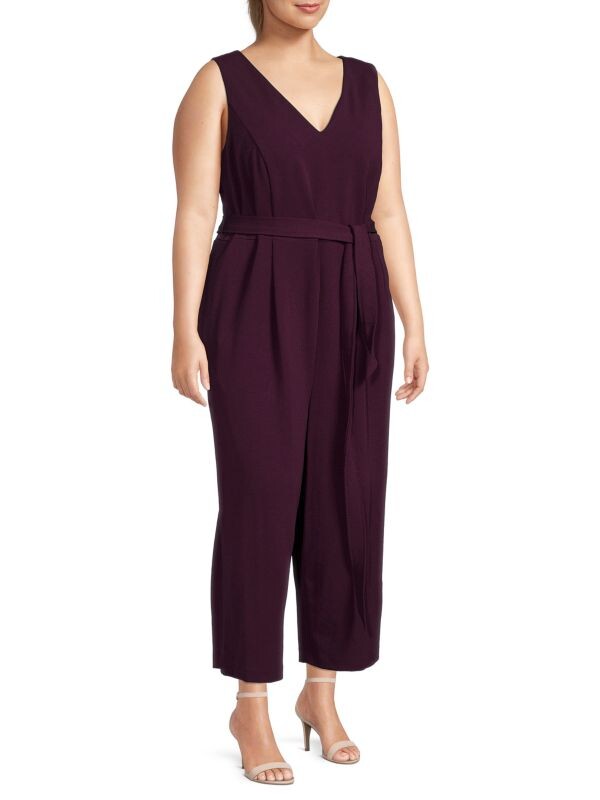 

Плюс комбинезон из крепа с поясом Calvin Klein Aubergine