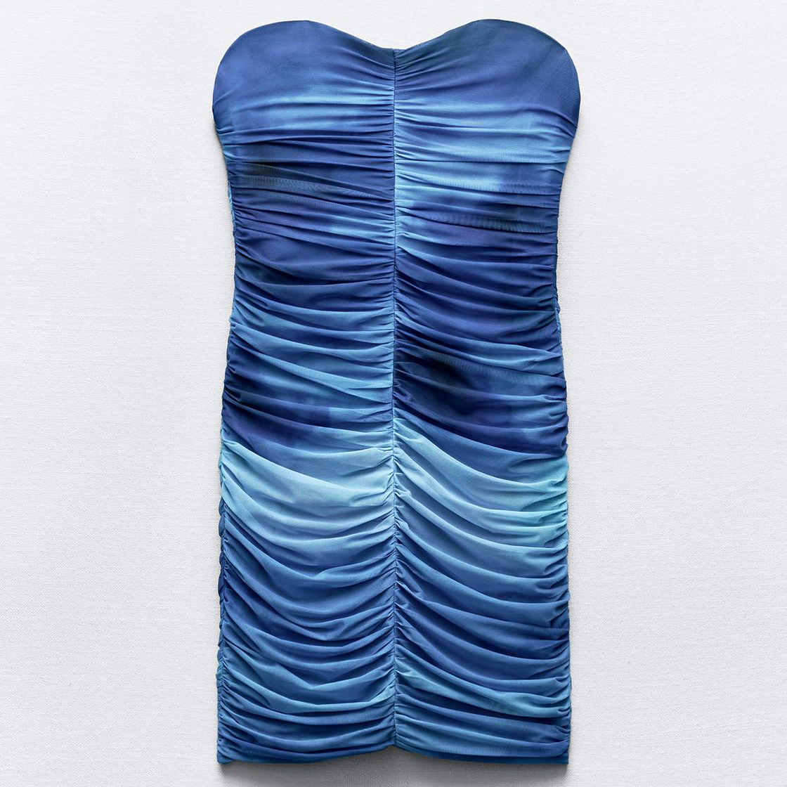 Платье Zara Short Tulle With Print, голубой платье zara printed tulle голубой