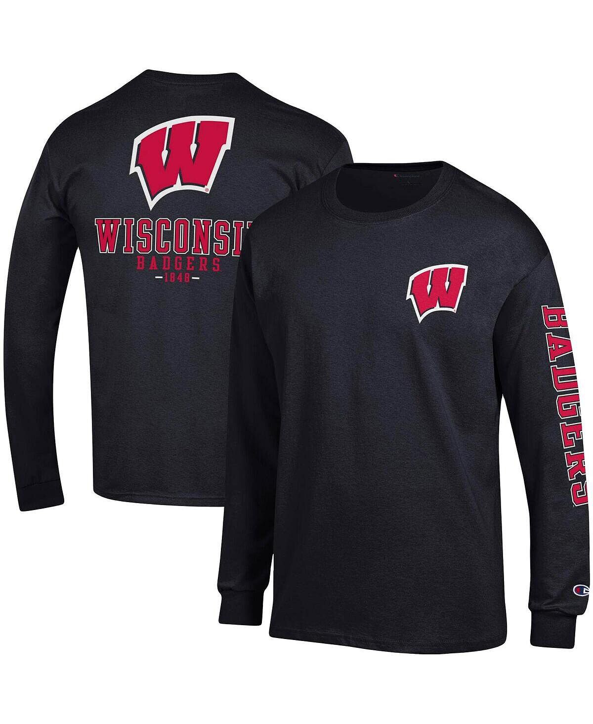 

Мужская черная футболка с длинным рукавом wisconsin badgers team stack Champion, черный