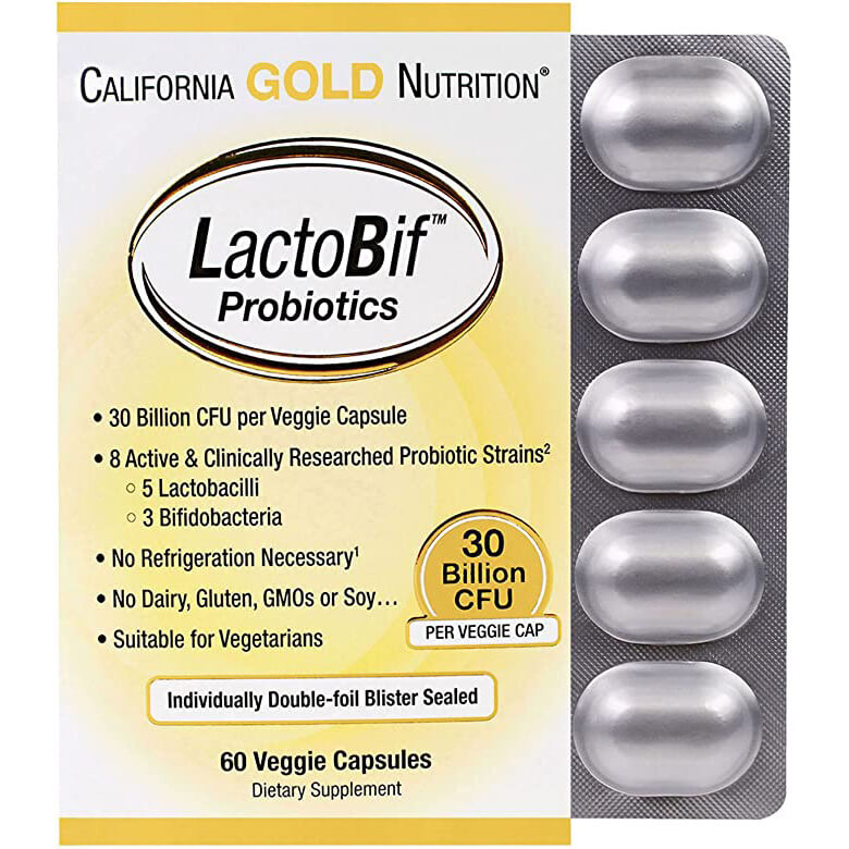 Пробиотики Lactobif California Gold Nutrition, 30 млрд КОЕ, 60 капсул пробиотики lactobif 100 миллиардов кое 30 капсул california gold nutrition