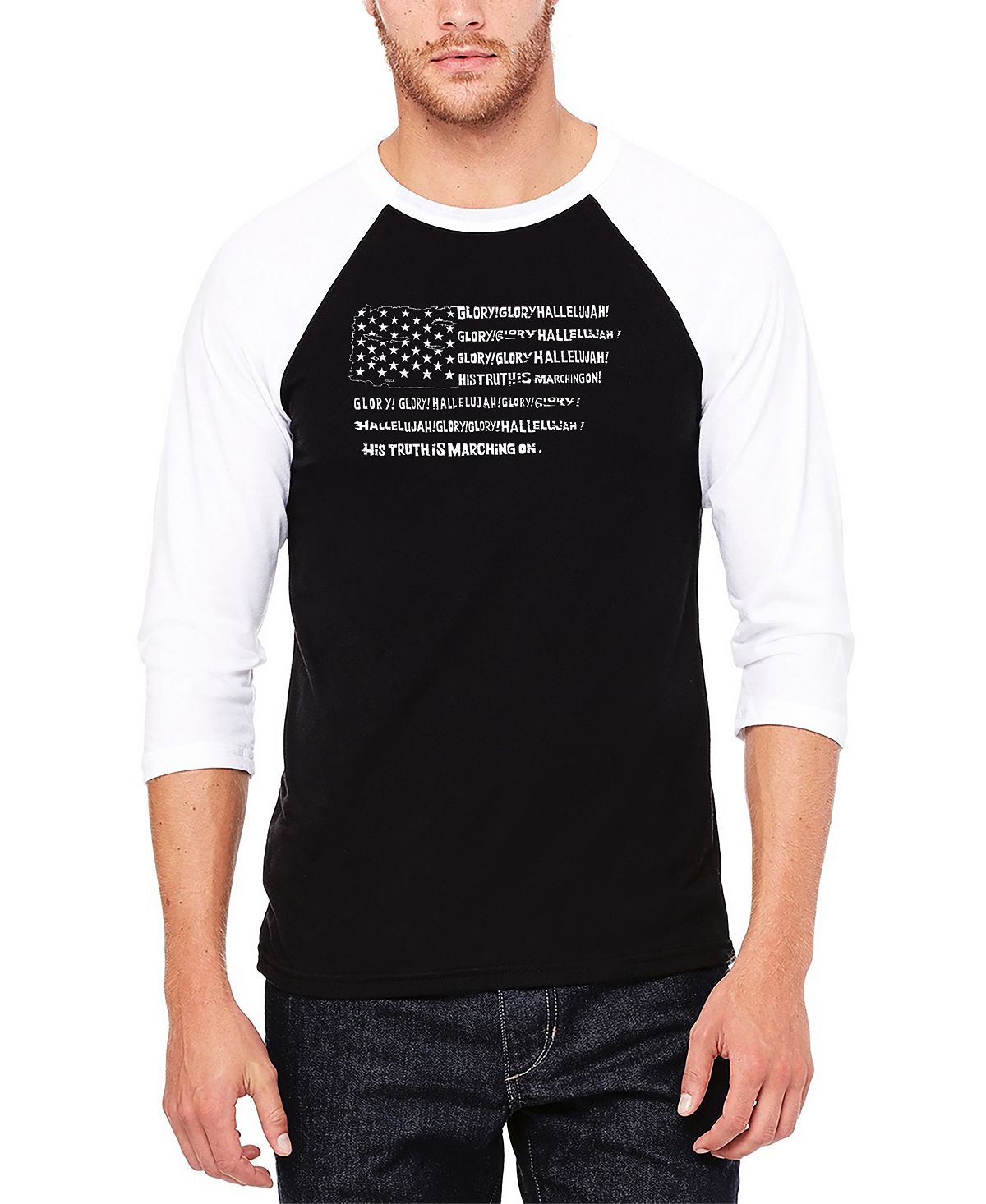 Мужская бейсбольная футболка реглан с рукавом 3/4 glory hallelujah flag word art футболка LA Pop Art, черно-белый