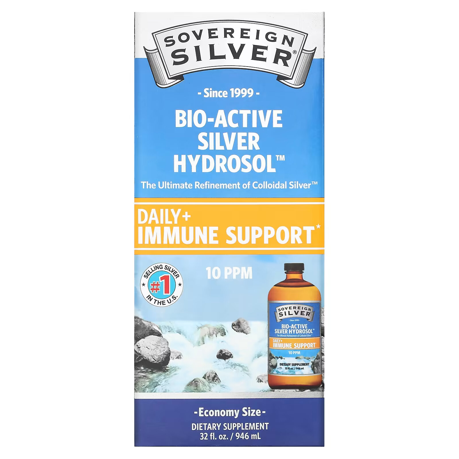 Sovereign Silver, Bio-Active Silver Hydrosol, 10 част./млн, 946 мл (32 жидк. унции) sovereign silver bio active silver hydrosol daily immune support trial