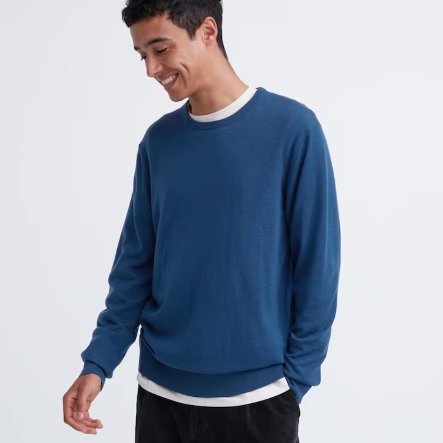 Джемпер Uniqlo Extra Fine Merino, синий рубашка поло uniqlo 100% extra fine merino knit long sleeved серый