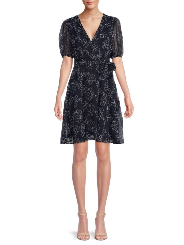 

Платье DKNY с цветочным принтом и завязками на талии, midnight