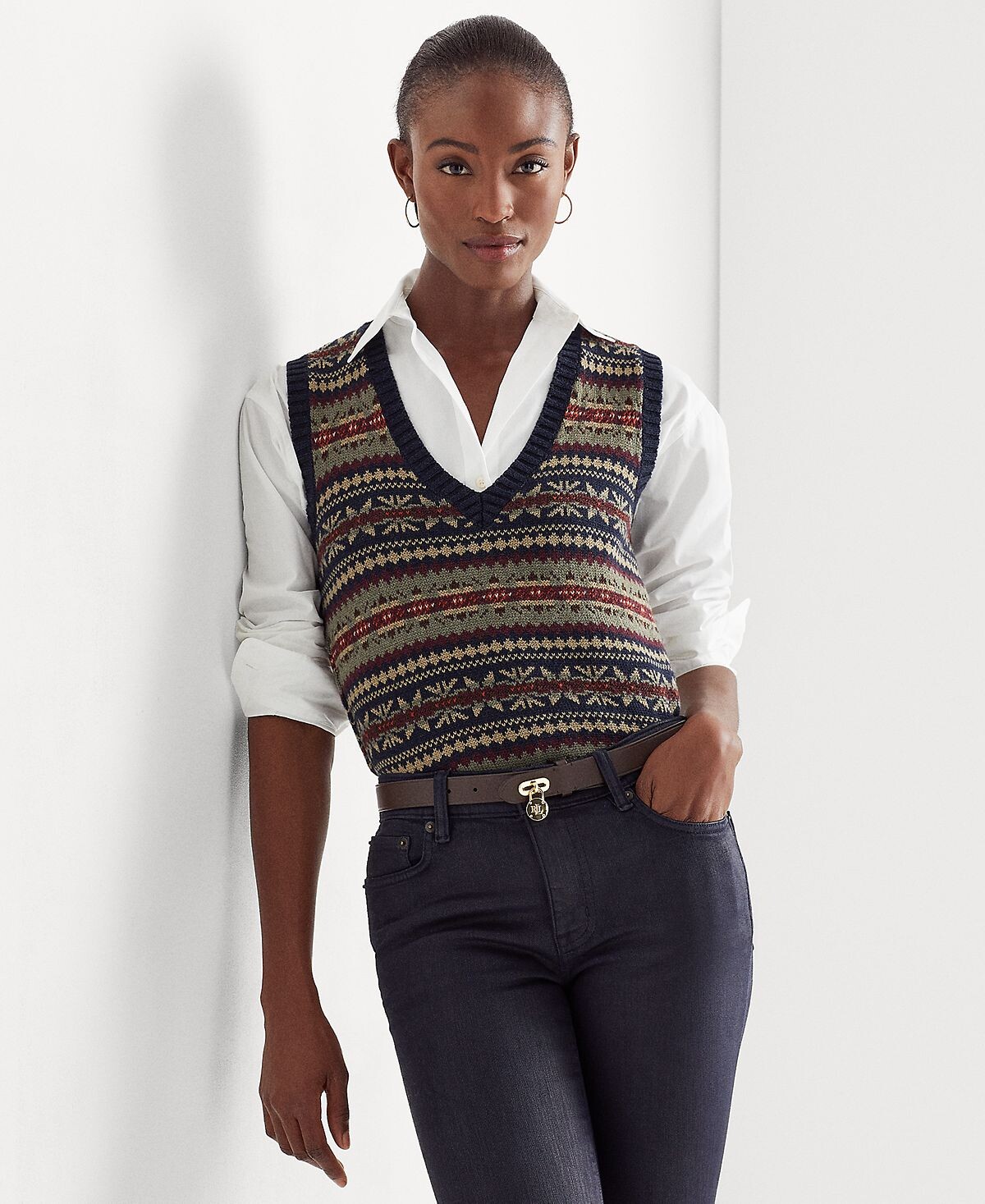 

Женский свитер-жилет с V-образным вырезом и жаккардовым узором Lauren Ralph Lauren