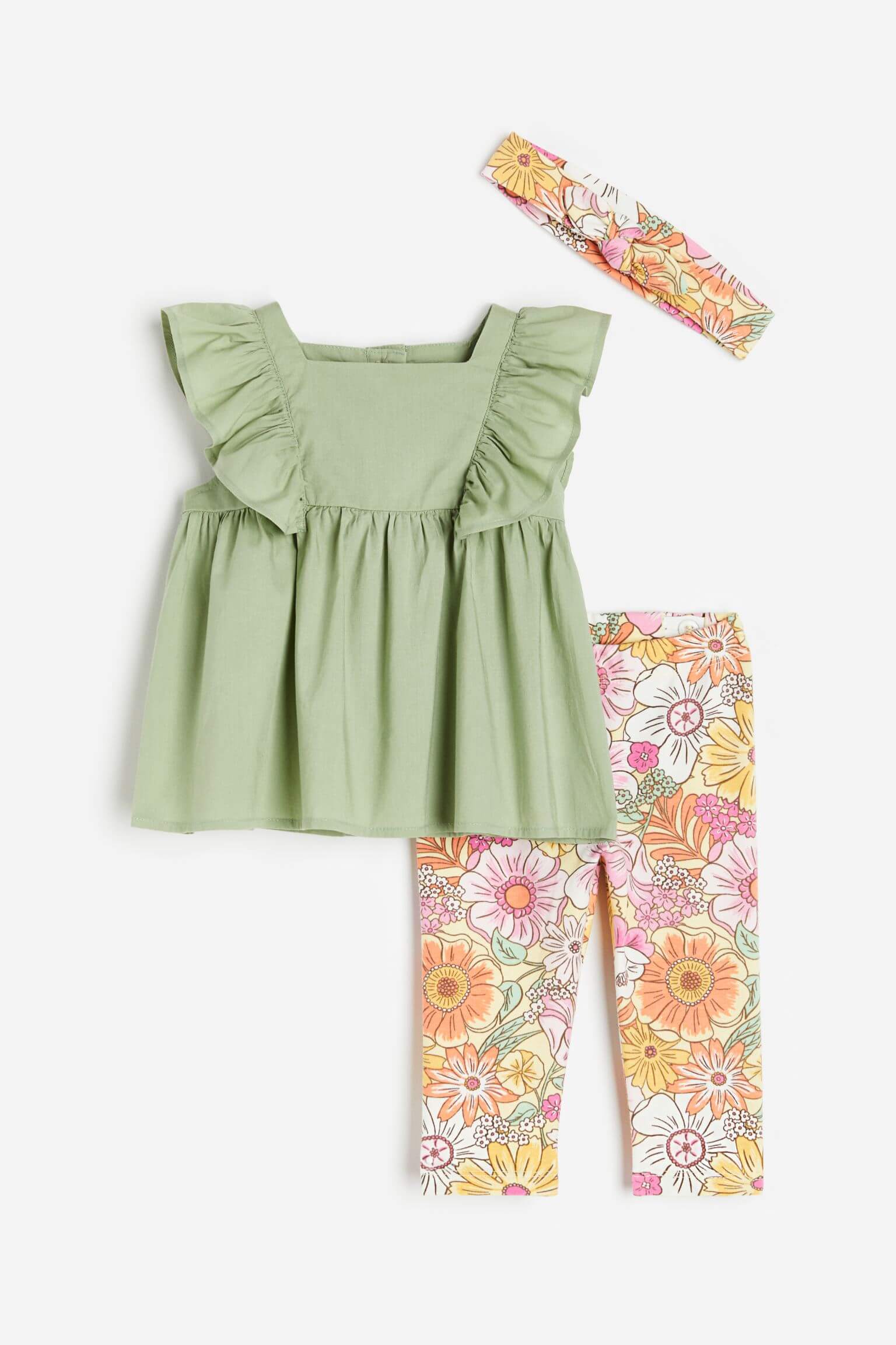 Комплект для девочек H&M Cotton, 3 предмета, зеленый/мультиколор