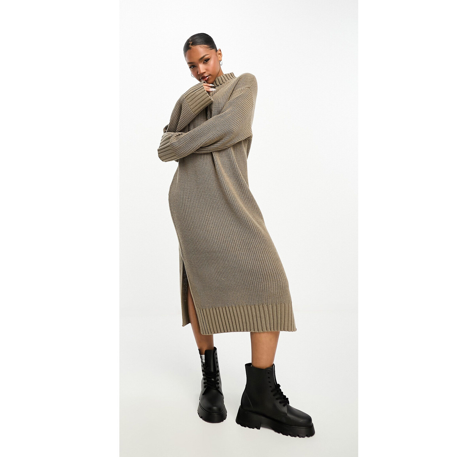 

Платье Monki Oversized Midi With Side Splits, темно-бежевый