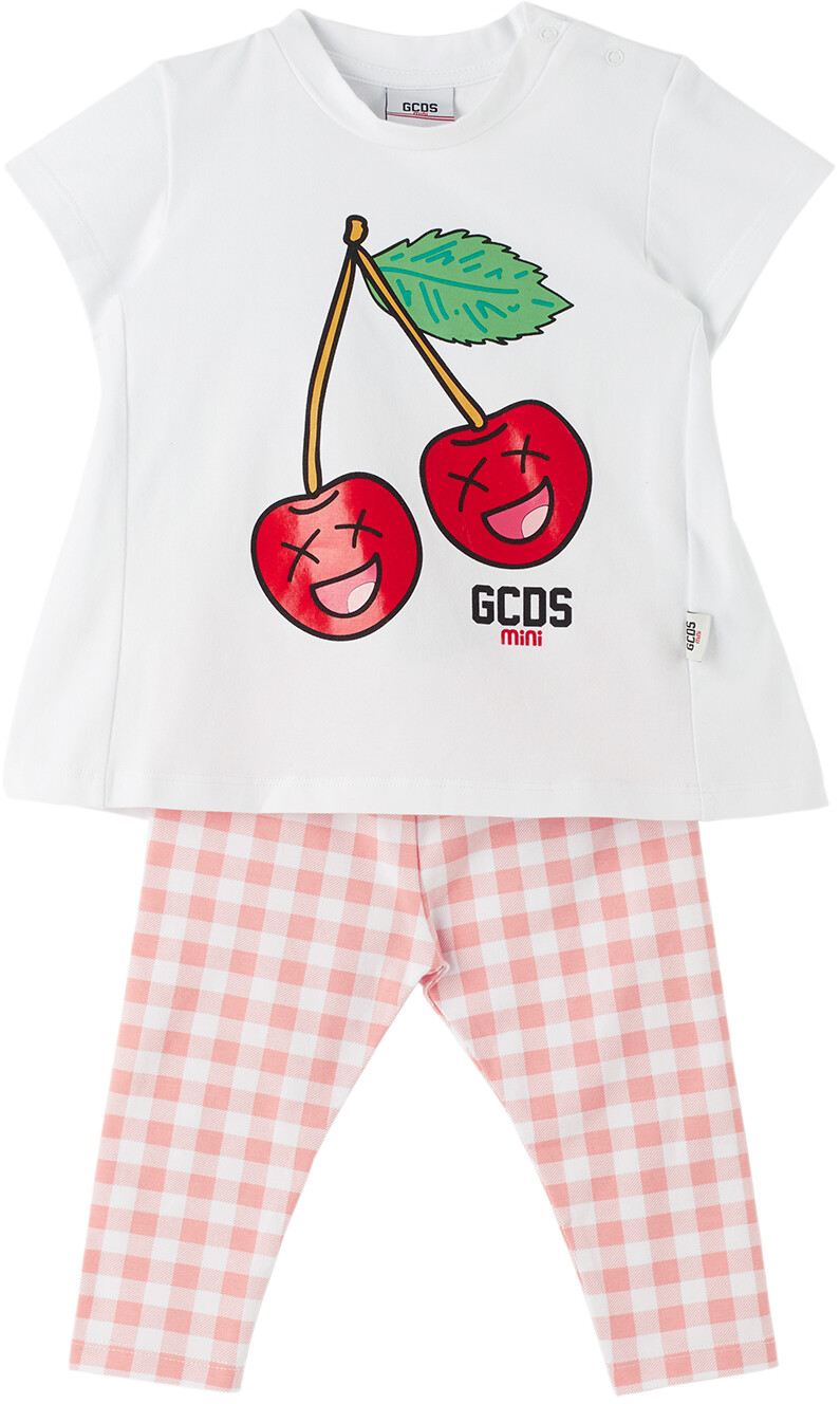 

Детский комплект из бело-розовой футболки и леггинсов GCDS Kids