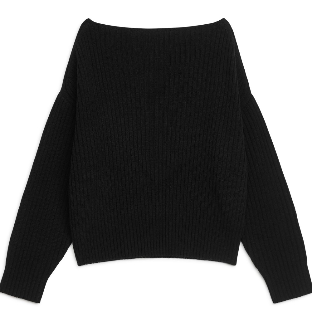 Свитер Arket Ribbed Wool, черный свитер мужской оверсайз с вырезом лодочкой уличный пуловер контрастной расцветки в стиле харадзюку свободный свитер с завязками для пар