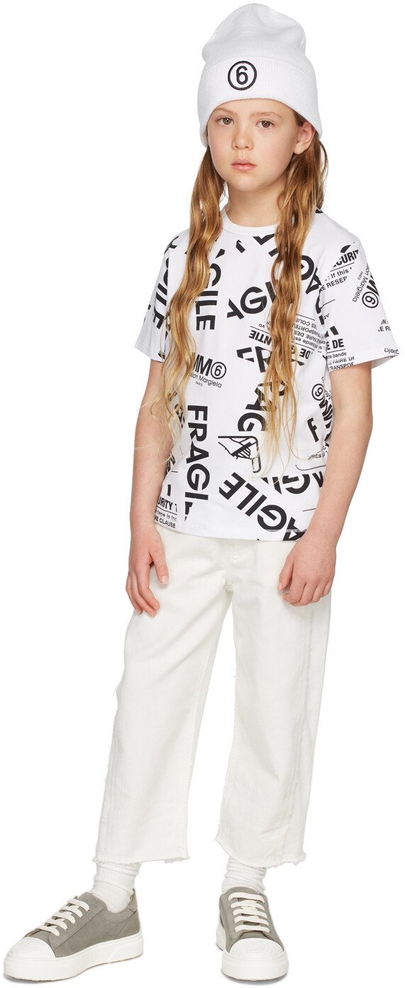 

Детская белая футболка со сплошным логотипом MM6 Maison Margiela