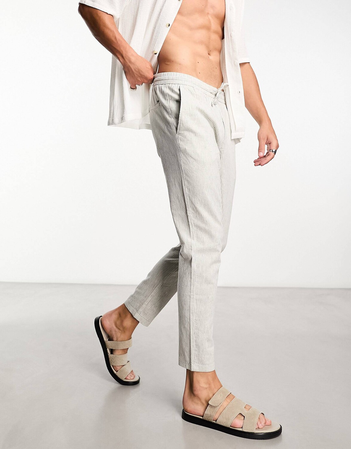 

Брюки Only & Sons Tapered Fit Linen Mix In Stripe, кремовый
