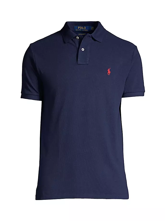 цена Облегающая футболка-поло из хлопковой сетки на заказ Polo Ralph Lauren, синий