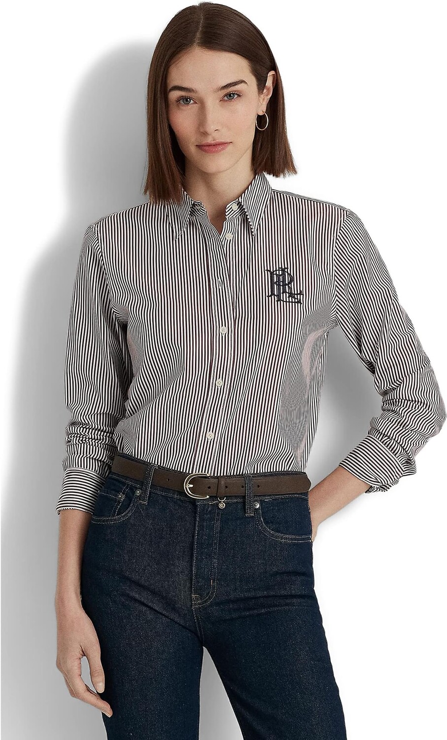 

Полосатая рубашка из хлопкового сукна LAUREN Ralph Lauren, цвет Burgundy/White
