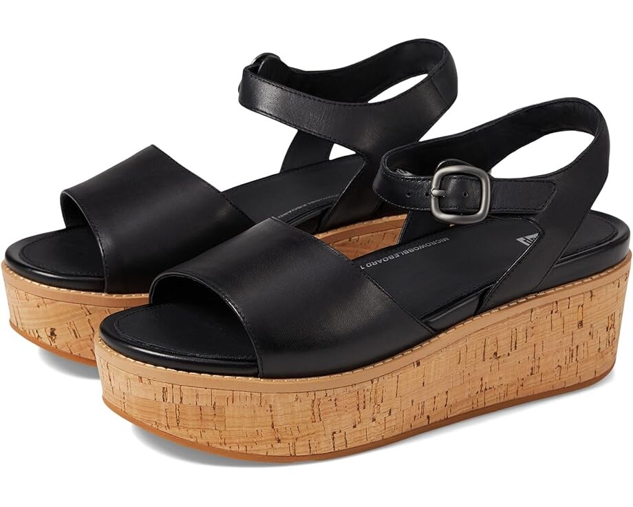 

Туфли FitFlop Eloise Cork-Wrap Leather Back-Strap Wedge Sandals, черный
