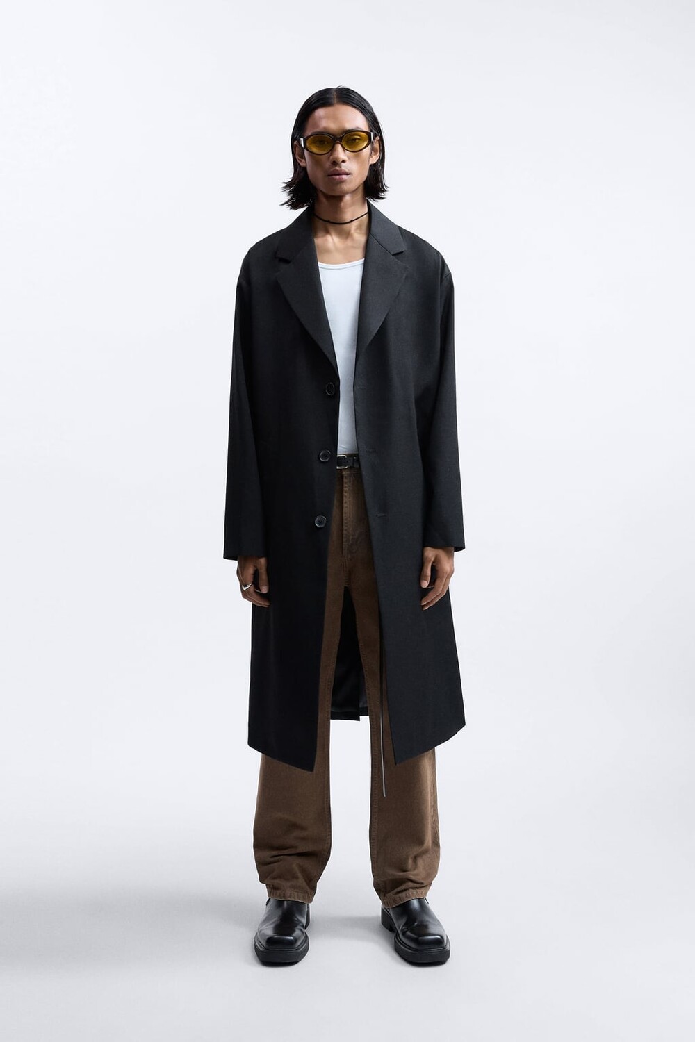 

Шерстяное пальто ZARA, черный