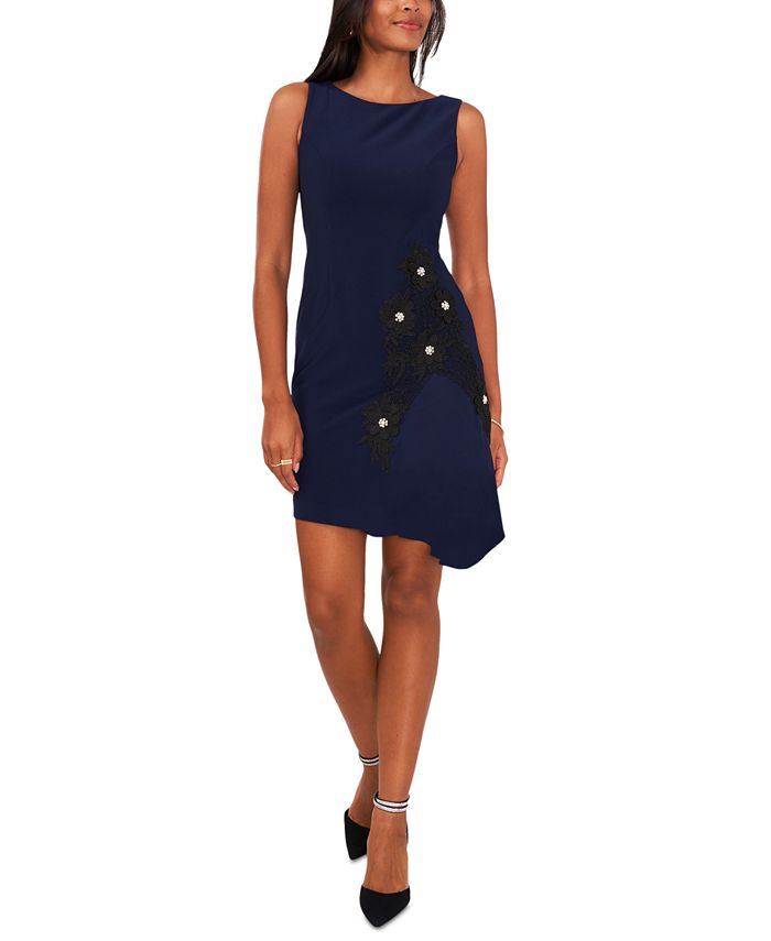 Миниатюрная кружевная аппликацияé Платье с асимметричным подолом MSK, синий платье olsen 46 размер новое