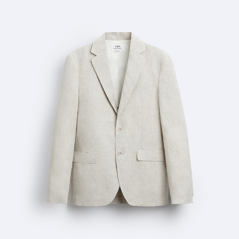 Пиджак Zara 100% Linen Suit, светло-бежевый пиджак zara textured suit светло кремовый