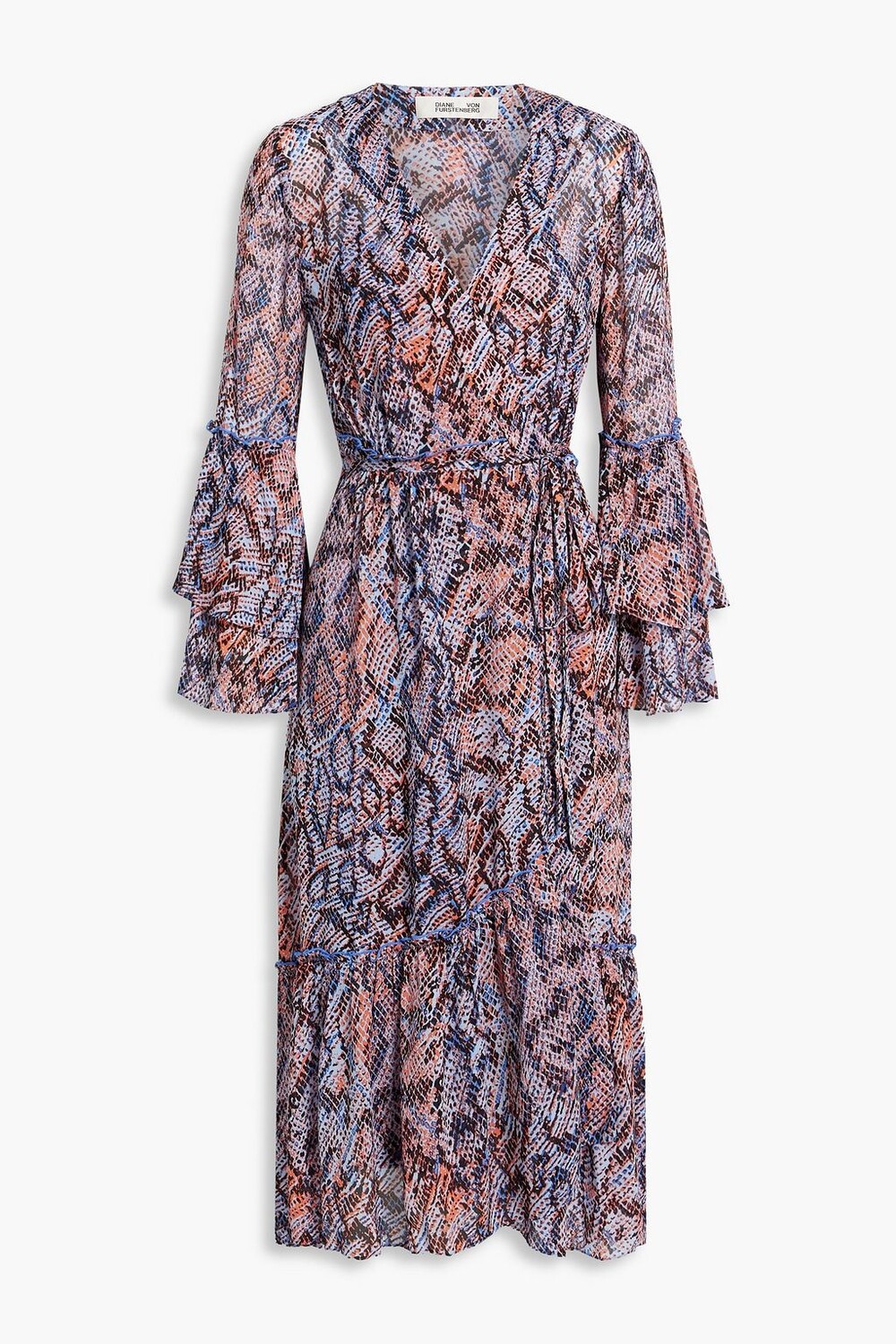 

Шифоновое платье миди Elora со змеиным принтом и оборками DIANE VON FURSTENBERG, синий