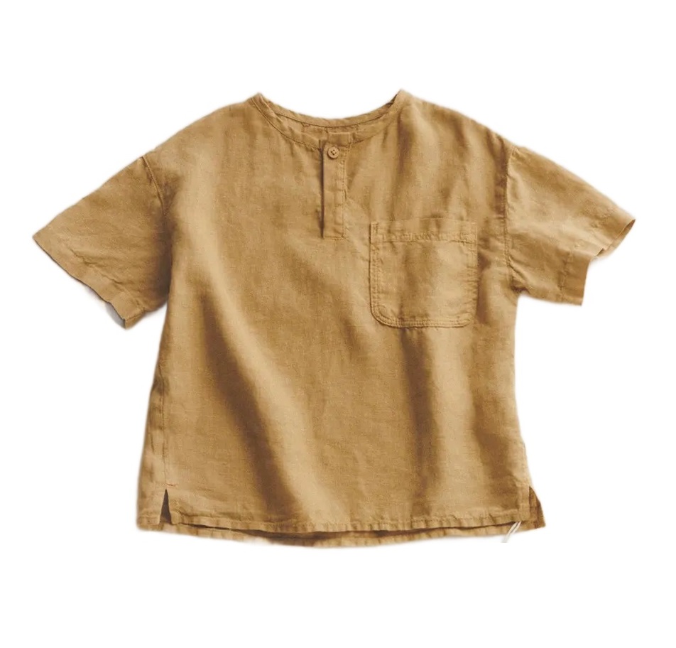 Рубашка-поло Zara Timelesz Linen With Pocket, темно-желтый