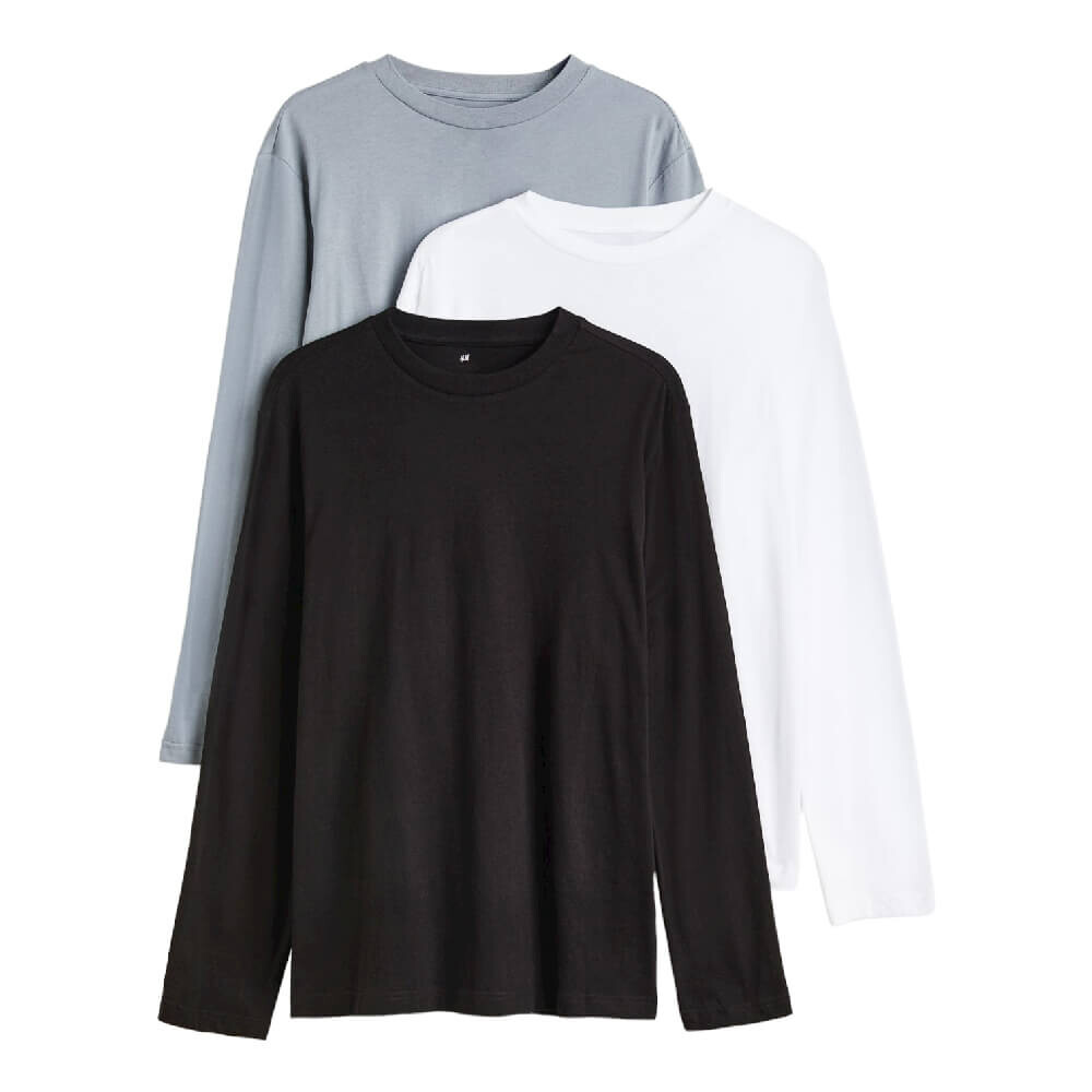 

Комплект лонгсливов H&M Regular Fit Jersey, 3 предмета, белый/серый/черный