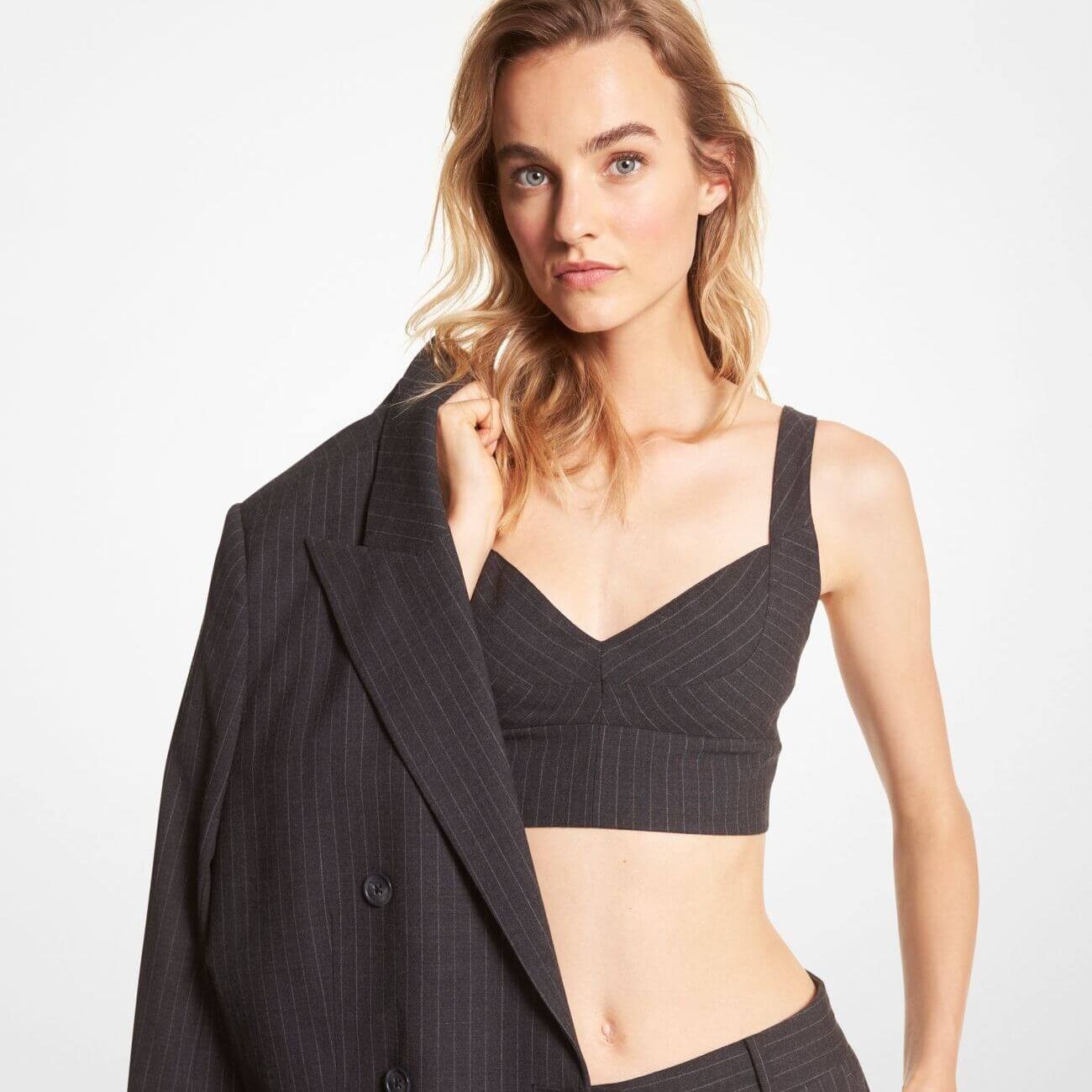 

Топ-бра Michael Michael Kors Pinstripe Stretch Flannel Wool, черный