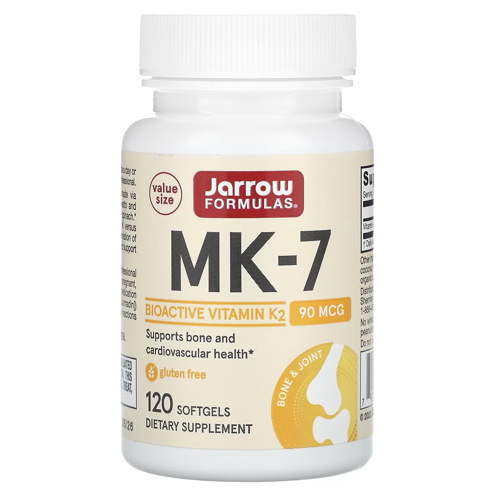 Jarrow Formulas MK-7 90 мкг 120 мягких таблеток витаминно минеральный комплекс для укрепления костей jarrow formulas boneup 3 per day 180 шт
