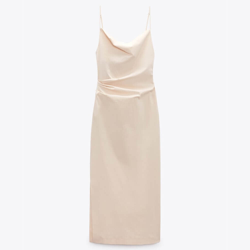 

Платье Zara Draped Midi, бежевый