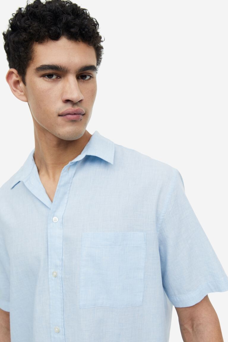 

Рубашка классического кроя с короткими рукавами H&M, светло-синий