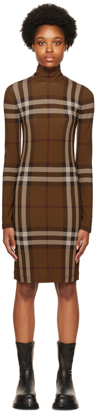 

Коричневое платье-миди в клетку Burberry