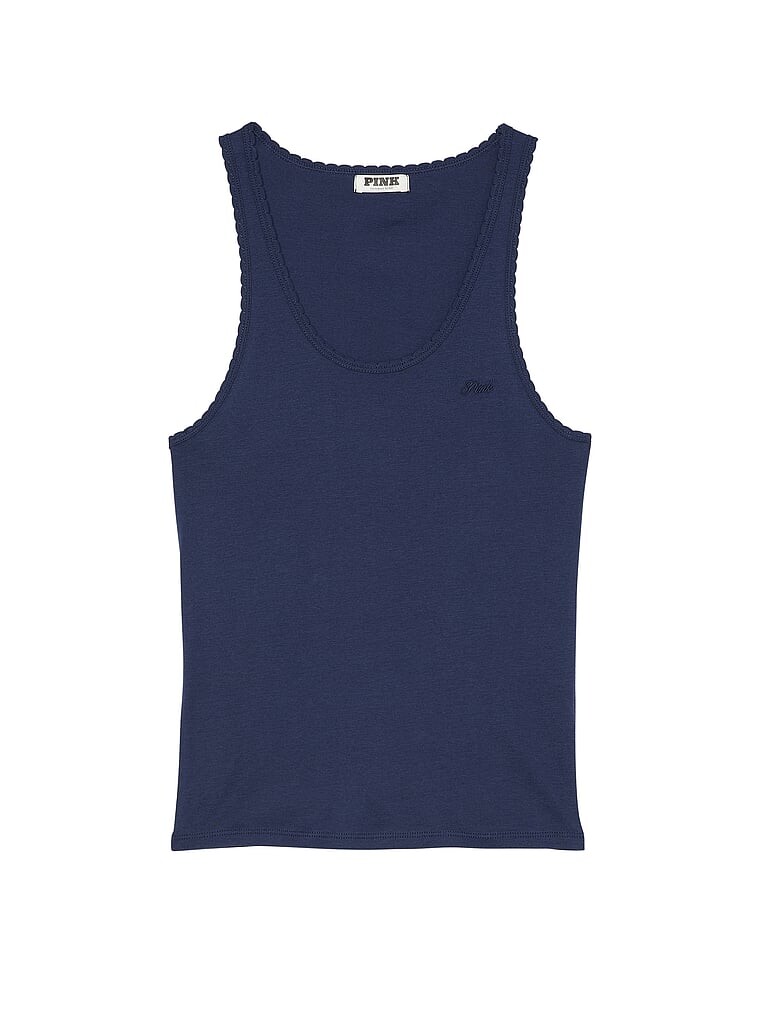 

Топ Victoria's Secret Pink Spill-the-tea Cotton Tank, темно-синий