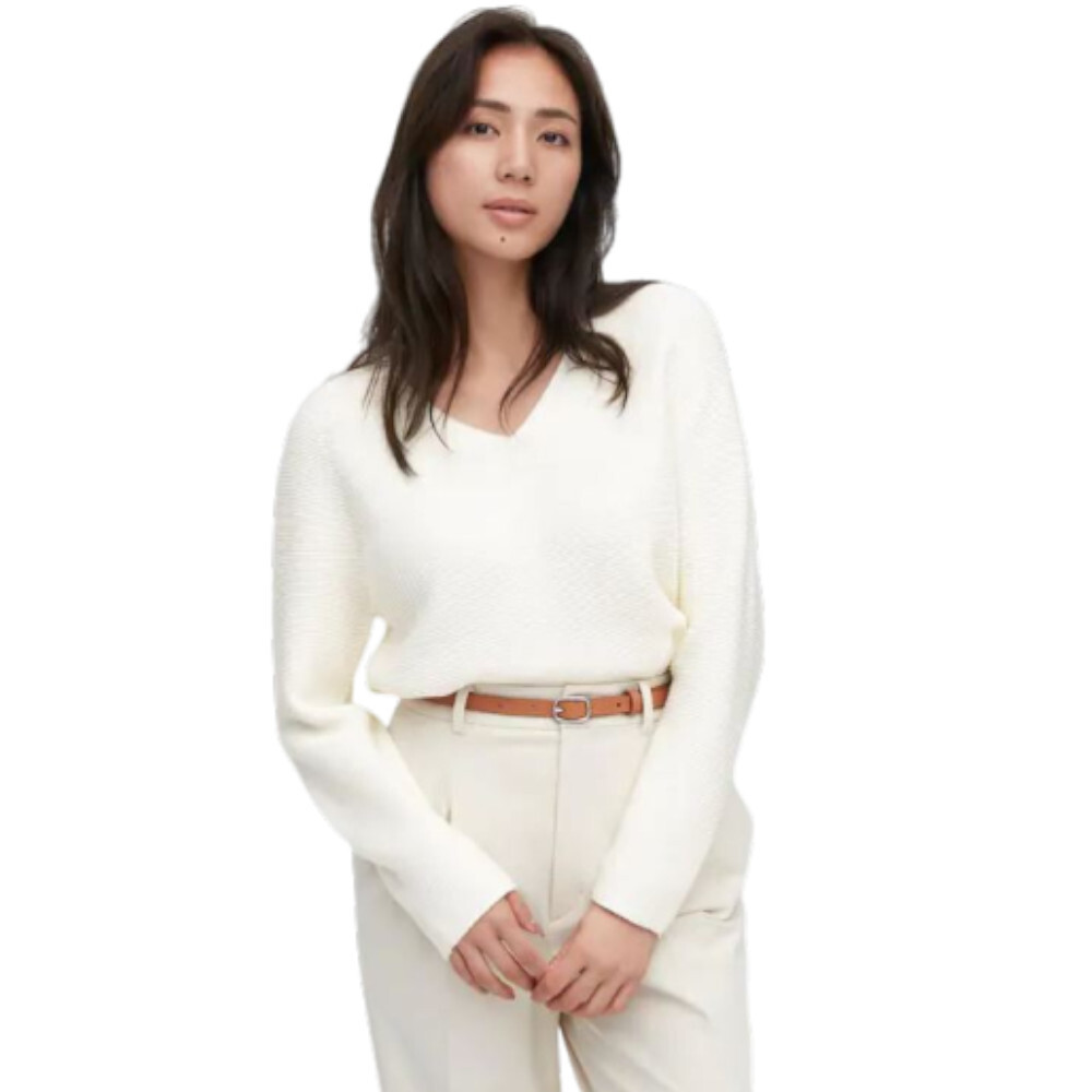 

Джемпер вязаный бесшовный из хлопка с v-образным вырезом Uniqlo 3d Knit Seamless Cotton Blend V Neck, белый