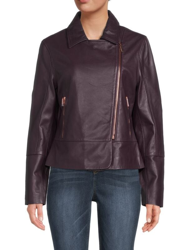 

Кожаная байкерская куртка Ted Baker из овечей кожи lizia, черный