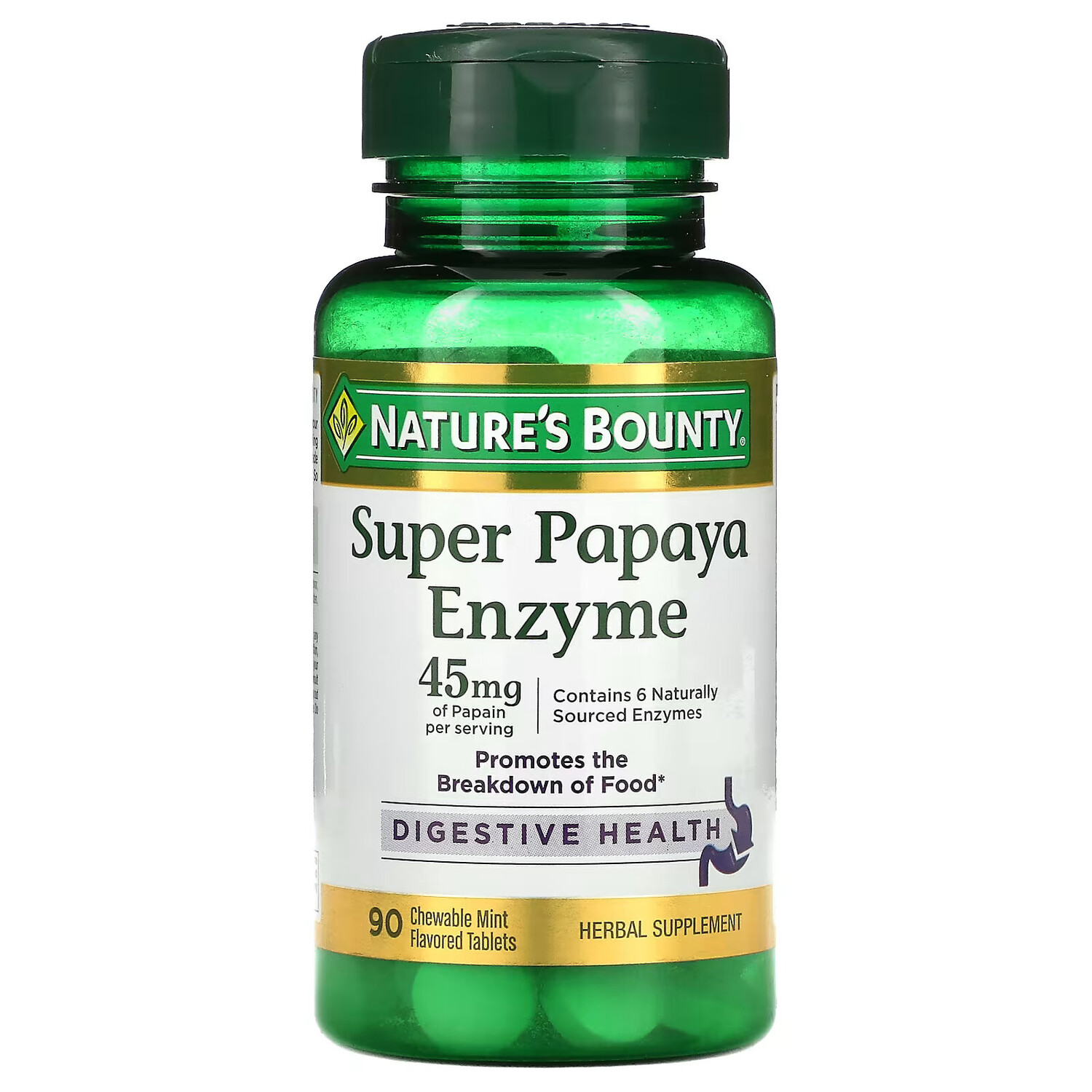 

Nature's Bounty, Super Papaya Enzyme, мята, 15 мг, 90 жевательных таблеток