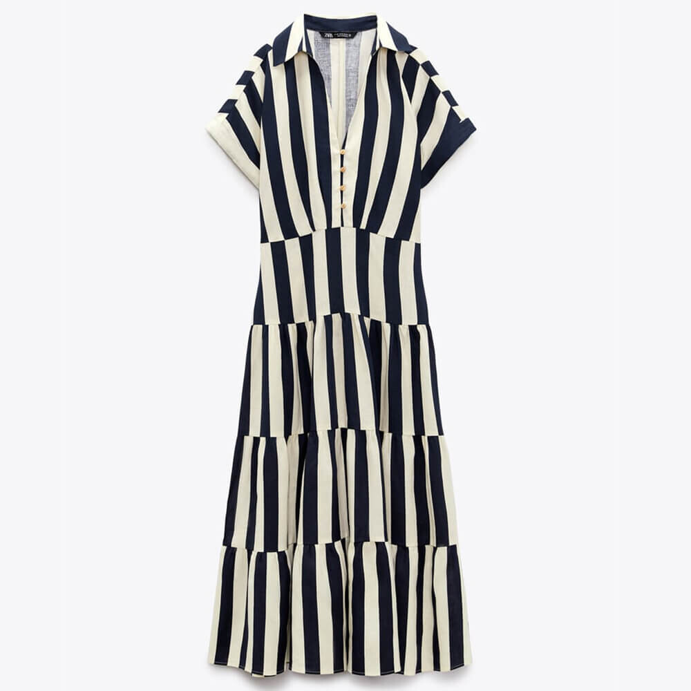 

Платье Zara Striped Linen Blend, темно-синий/белый