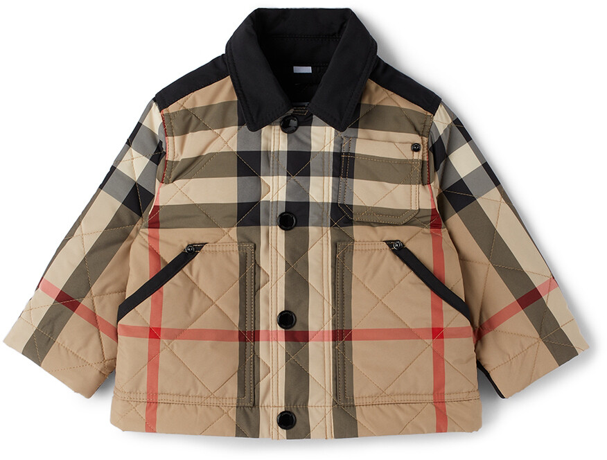 

Бежевая стеганая куртка в клетку Baby Baby Burberry