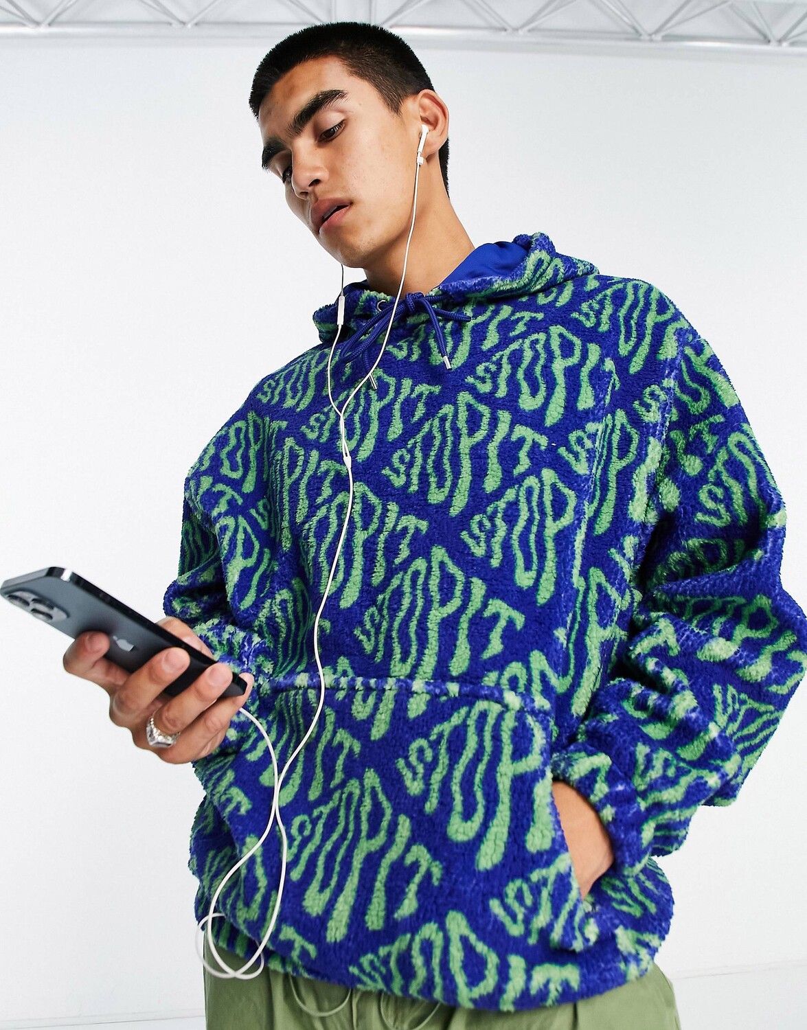 

Зелено-синяя толстовка оверсайз с текстовым принтом ASOS DESIGN