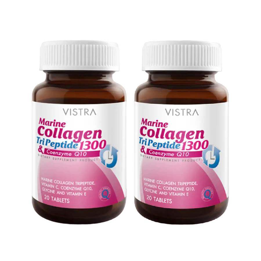 Набор пищевых добавок Коллаген Vistra Marine Tripeptide 1300 & Coenzyme Q10, 2 банки по 30 таблеток