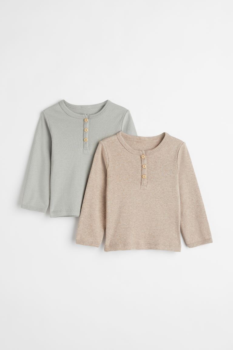 

Футболка Henley, 2 шт. H&M, светло-серый/бежевый меланж