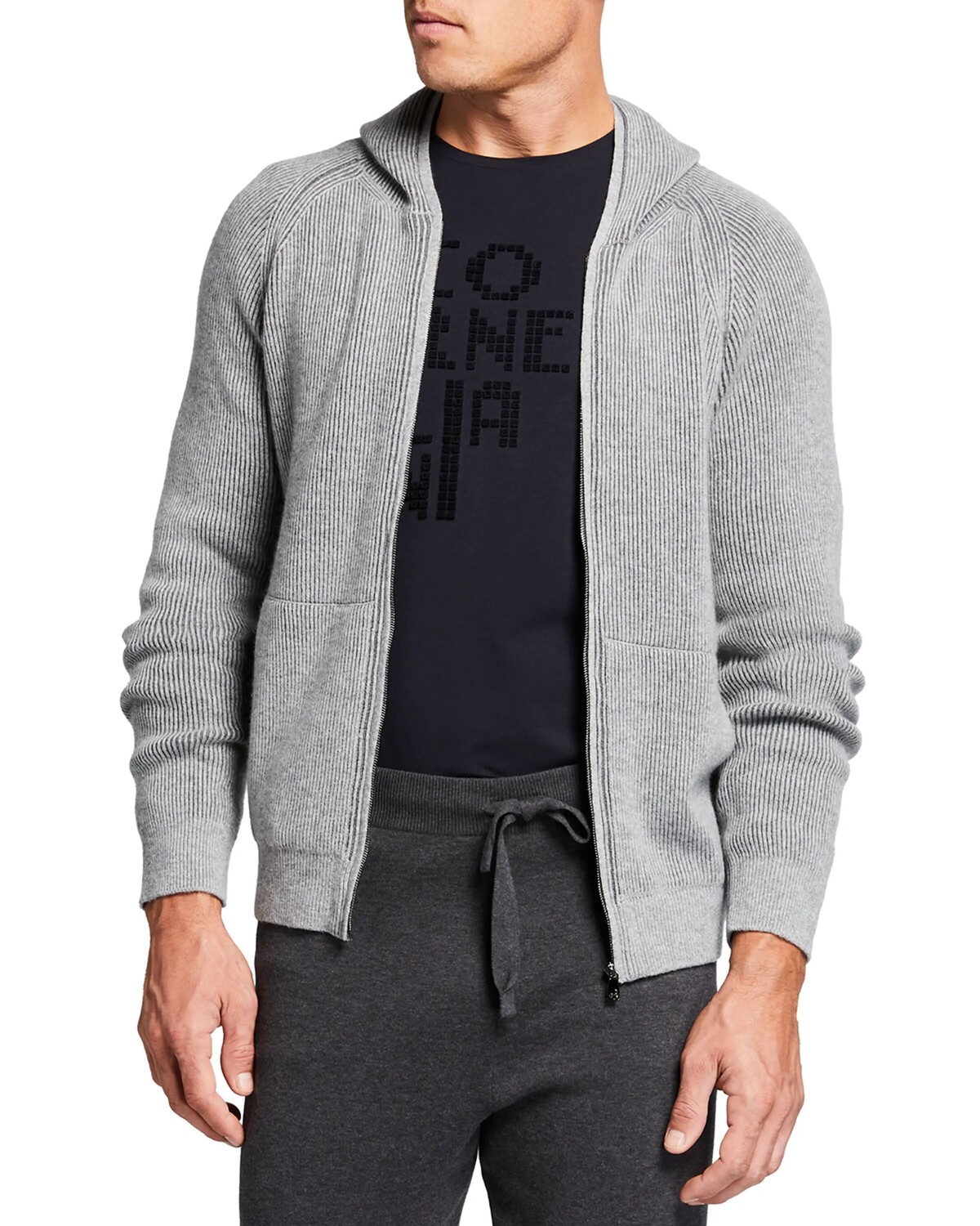 

Мужской свитер с капюшоном и молнией в рубчик реглан Corneliani, цвет Charcoal