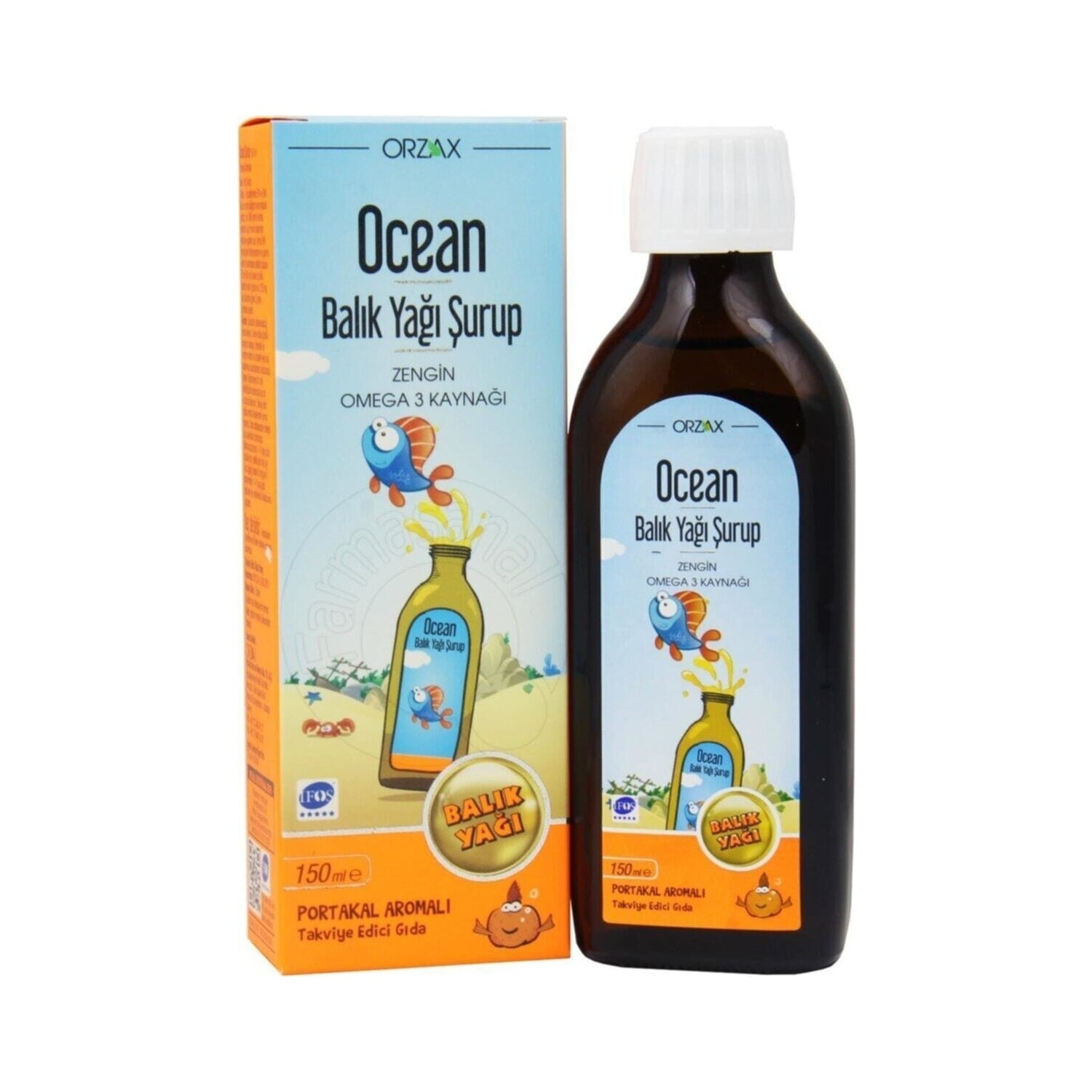 Сироп с рыбьим жиром Ocean Orange, 150 мл сироп orzax ocean fish oil со вкусом лимона 3 упаковки по 150 мл