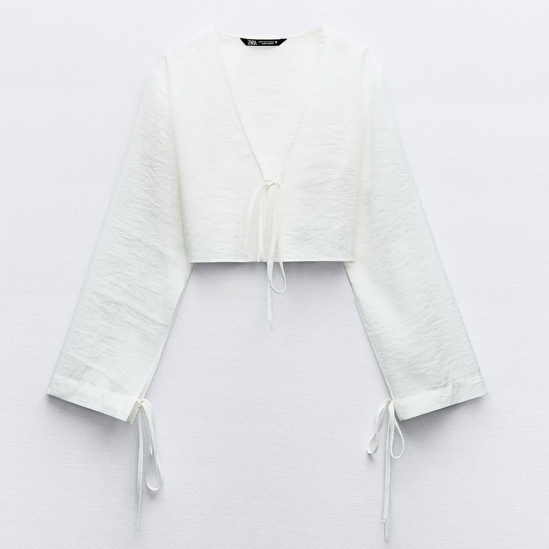 Рубашка Zara Flowing Cropped With Ties, молочный рубашка zara flowing printed мультиколор
